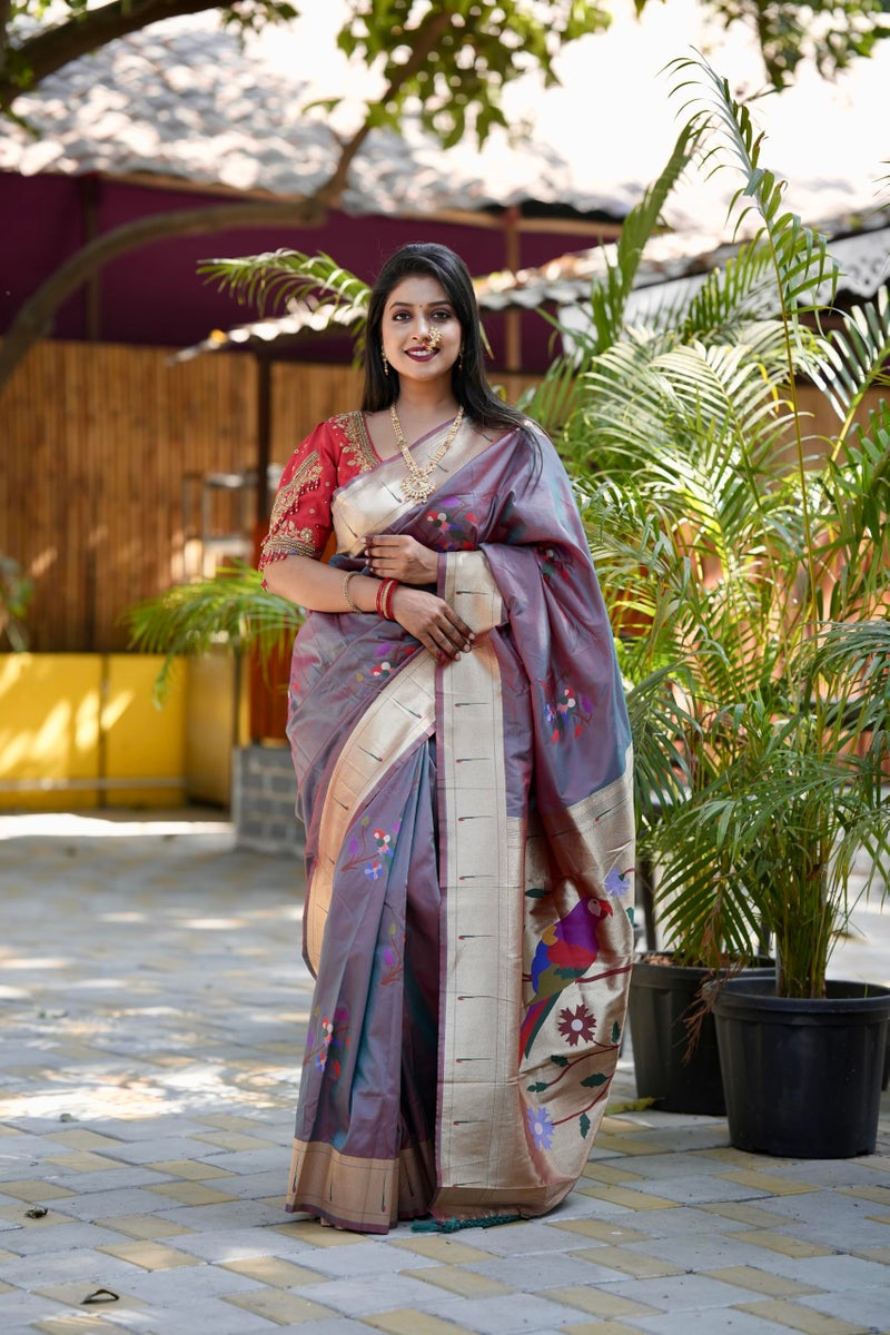 AMIRAT Women's Paithani Soft Silk Saree Pure Banarasi Silk Saree with Unstitched Blouse Piece (Teal) - Image 2