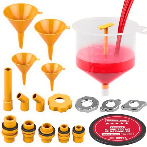SEDY Ultimate No Spill Coolant Funnel Kit - 19-Piece Spill-Free Radiator Funnel Set, Spill Proof Radiator Bleeder Kit, Coolant Filling, Radiator Filler, Extra Funnels and Adapters for Universal Vehicle - Image 1