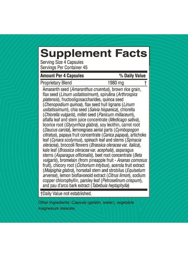 ناتشرز صن شاين Nature's Sunshine Ultimate Greenzone، 180 كبسولة | يدعم المناعة، ويساعد في الحفاظ على مستوى الحموضة المتوازن، وهو مليء بالحبوب المغذية والأعشاب والفواكه - Image 3