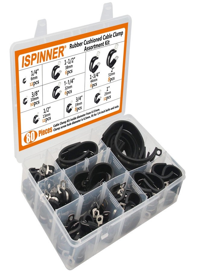 ISPINNER مجموعة مشابك الكابلات ISPINNER، 80 قطعة، مشابك أنابيب مبطنة بالمطاط من الفولاذ المقاوم للصدأ 304، متوفرة في 9 مقاسات: 2 بوصة، 1-3/4 بوصة، 1-1/2 بوصة، 1-1/4 بوصة، 1 بوصة، 3/4 بوصة، 1/2 بوصة، 3/8 بوصة، 1/4 بوصة - Image 3