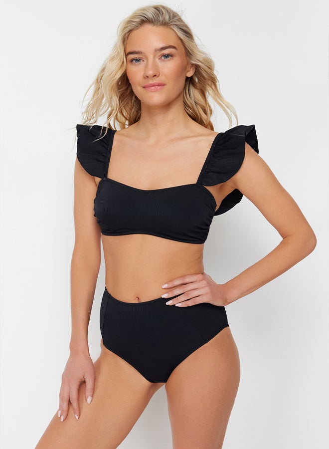 trendyol Black Bralet Frilly Textured High Waist Hipster Bikini Set  - Image 2