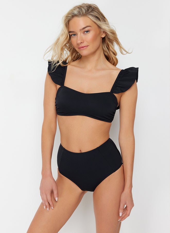 trendyol Black Bralet Frilly Textured High Waist Hipster Bikini Set  - Image 1