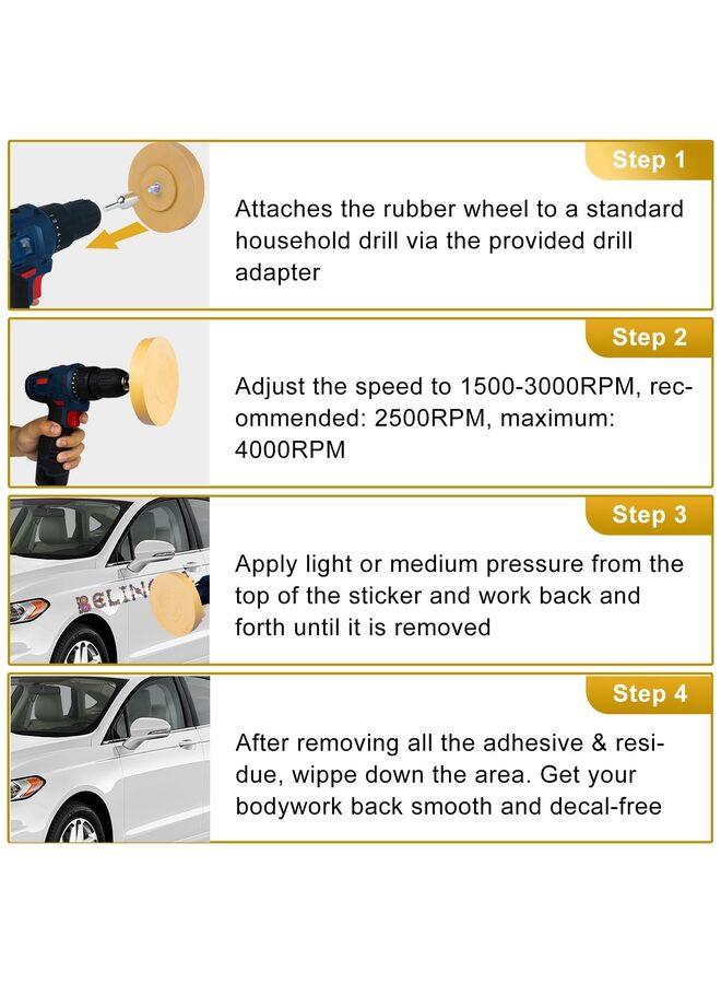 LAMAY 2 Pack Decal Eraser Wheel Adhesive with Adapter 4 Inch Rubber Eraser Wheel for clean Drill Car Decal Vinyl Tape Graphics Pinstripe Sticker (Size : SOLID) - Image 4