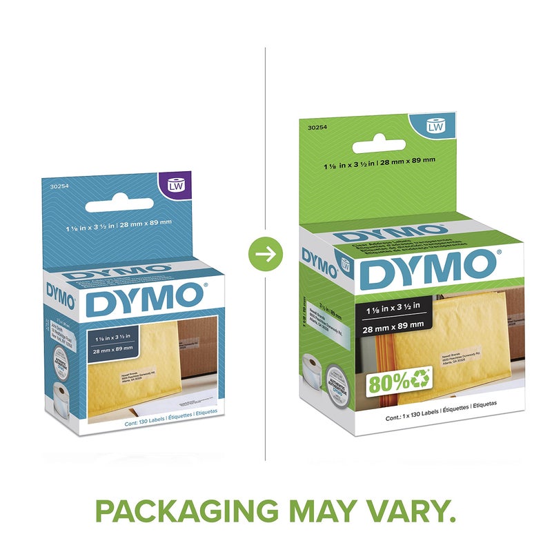 DYMO Authentic LW Clear Mailing Address Labels, DYMO Labels for LabelWriter Label Printers, 1-1/8" x 3-1/2", 1 Roll of 130 - Image 2