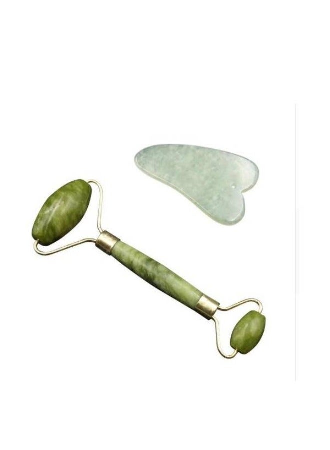 Jade Roller Massage Tool With Scraper For Face - Image 1