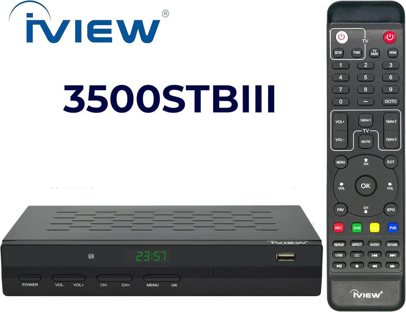 iview -3500STBA III، صندوق تحويل رقمي ATSC مع تسجيل وتشغيل وسائط، من تناظري إلى رقمي، مو tuner QAM، قناة 3/4، HDMI، A/V، USB، جهاز تحكم عن بعد ذكي (برنامج جديد) - Image 1