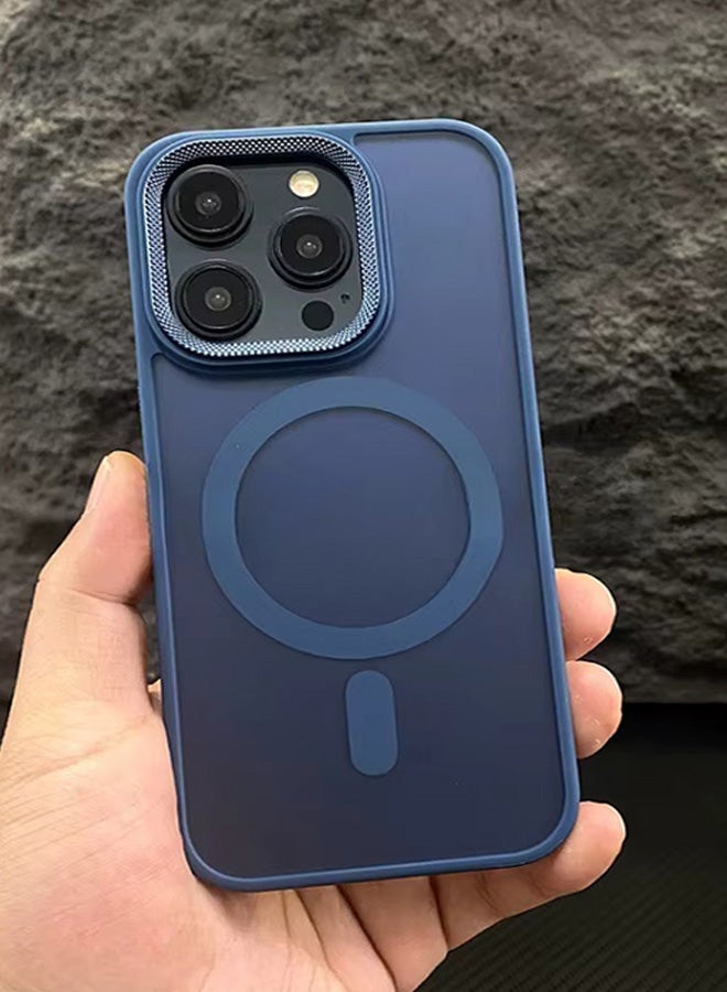 جراب مغناطيسي مقاوم للصدمات لهاتف iPhone 13 Pro Max مع إطار معدني للكاميرا - غطاء مغناطيسي أنيق غير لامع للرجال والنساء والشباب ويدعم الماج سيف والشحن اللاسلكي - مضاد لبصمات الأصابع، وحماية للكاميرا، ومقاوم للسقوط (أزرق) - Image 1