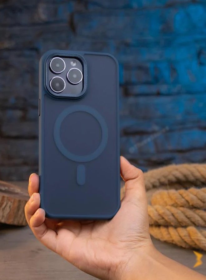 جراب مغناطيسي مقاوم للصدمات لهاتف iPhone 13 Pro Max مع إطار معدني للكاميرا - غطاء مغناطيسي أنيق غير لامع للرجال والنساء والشباب ويدعم الماج سيف والشحن اللاسلكي - مضاد لبصمات الأصابع، وحماية للكاميرا، ومقاوم للسقوط (أزرق) - Image 5