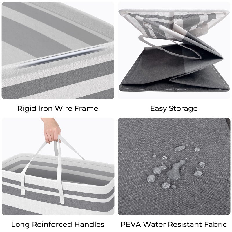 HomeHacks سلة غسيل HomeHacks، 100 لتر، مقاومة للماء، سلة غسيل قائمة بذاتها، سلة ملابس قابلة للطي مع مقابض ممتدة للملابس والألعاب في السكن العائلي، عبوة من 2 بلون رمادي متدرج - Image 2