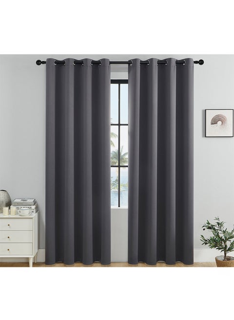 Solid Blackout Curtains for Bedroom and Living Room, 1 Panel Drapes Grommet Room Window Curtains (Grey 140W x 220H cm)