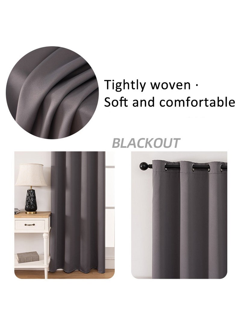 Solid Blackout Curtains for Bedroom and Living Room, 1 Panel Drapes Grommet Room Window Curtains (Grey 140W x 220H cm)