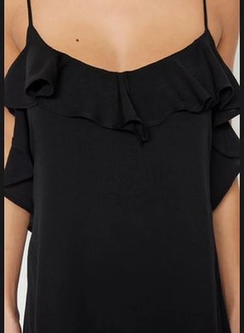 trendyol Black Maxi Woven Ruffle Beach Dress TBESS19WY0004
