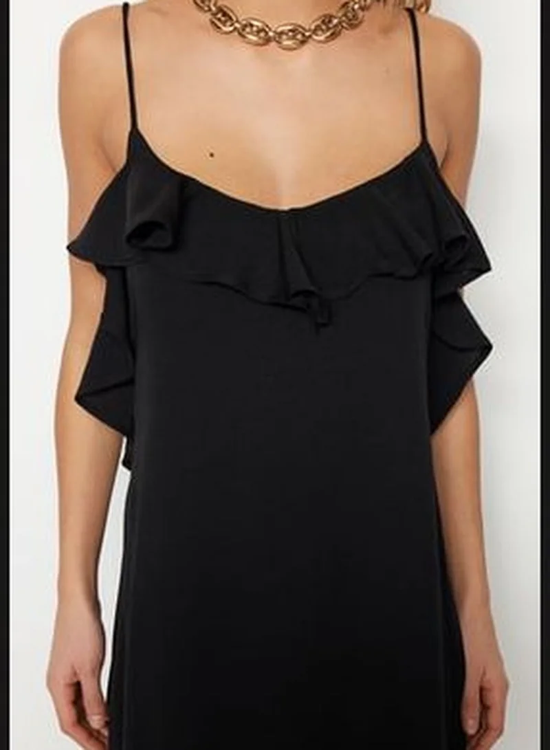 trendyol Black Maxi Woven Ruffle Beach Dress TBESS19WY0004