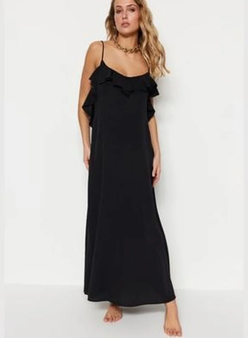 trendyol Black Maxi Woven Ruffle Beach Dress TBESS19WY0004