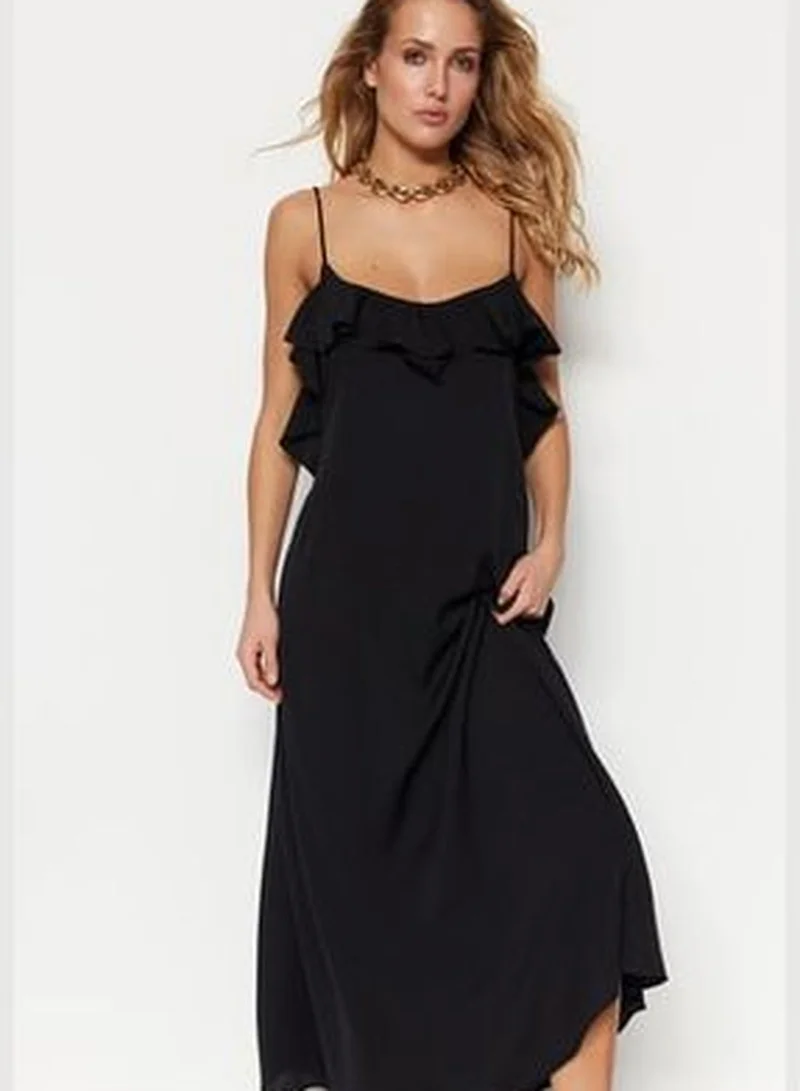trendyol Black Maxi Woven Ruffle Beach Dress TBESS19WY0004