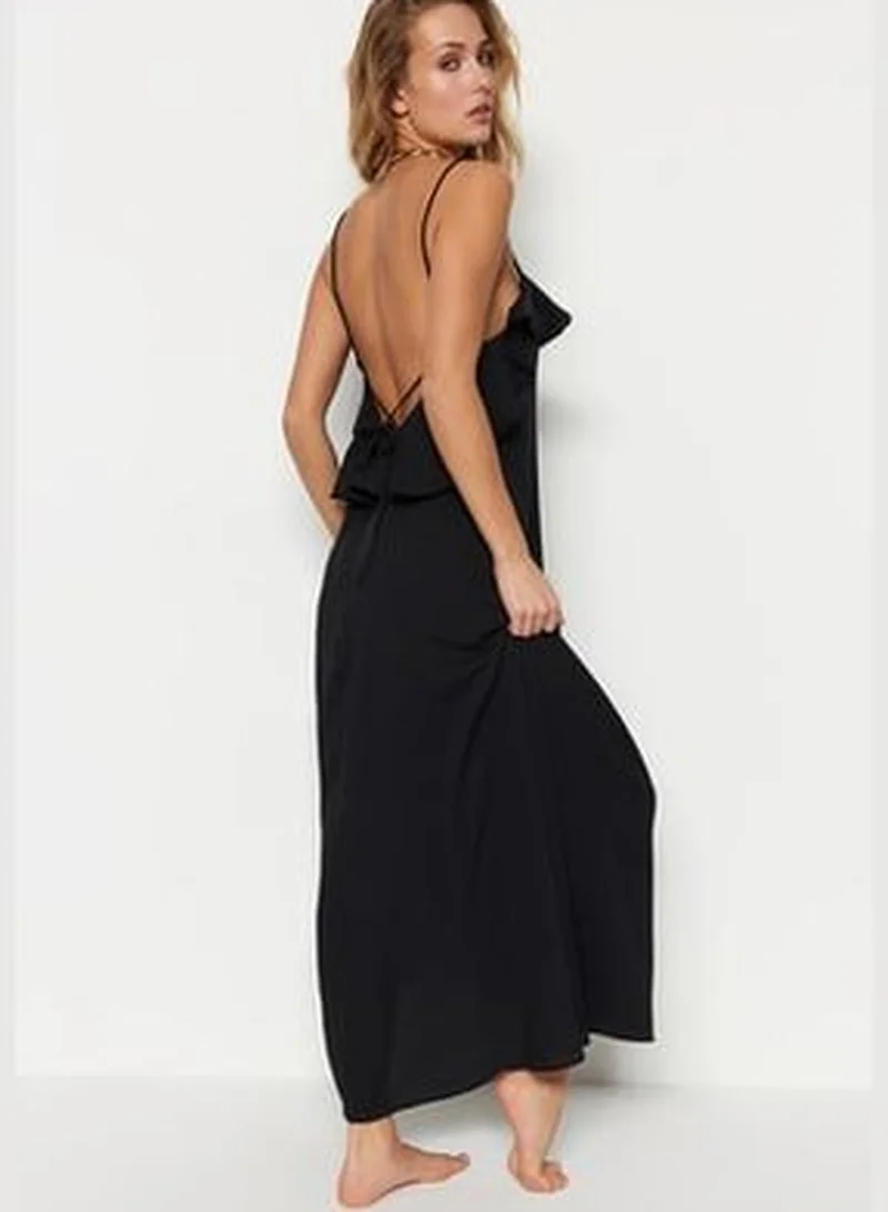 trendyol Black Maxi Woven Ruffle Beach Dress TBESS19WY0004