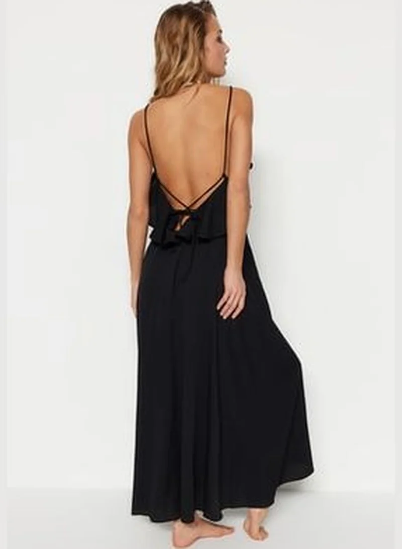 trendyol Black Maxi Woven Ruffle Beach Dress TBESS19WY0004