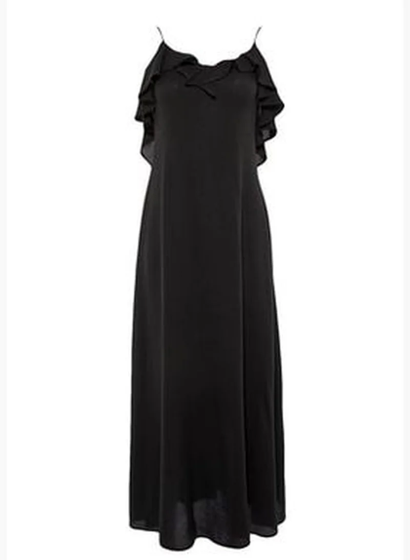 trendyol Black Maxi Woven Ruffle Beach Dress TBESS19WY0004