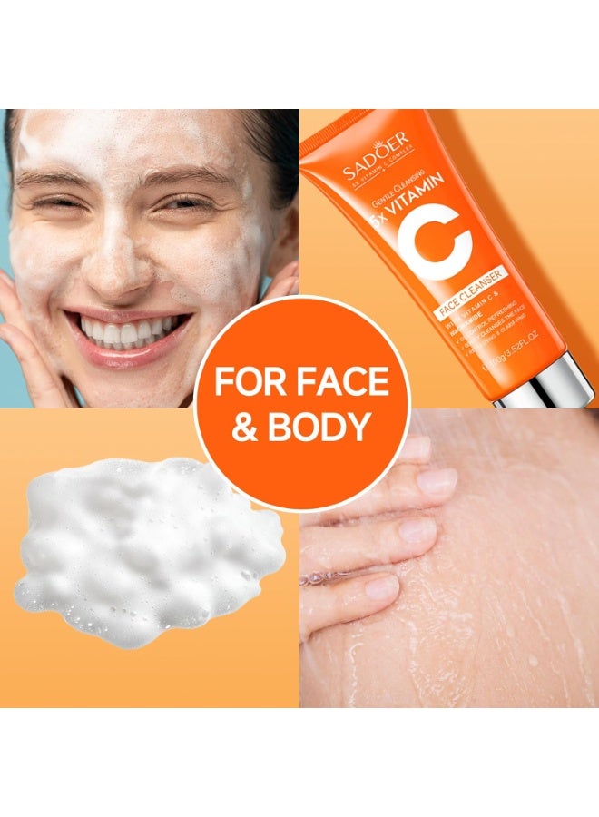 SADOER 5X Vitamin C Face Cleanser, Facial Cleanser Niacinamide & Hyaluronic Acid, Gentle Pore Refining Daily Wash for Oily & Dull Skin, Clear, Oil Balancing, 100g - Image 4