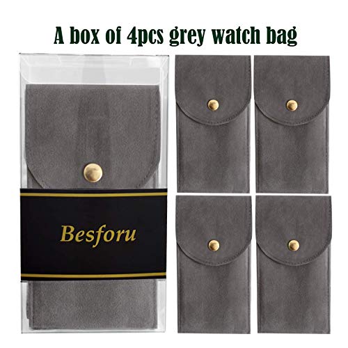 Besforu 4PCS Watch Travel Case for Men and Women Portable Velvet Watch Pouch Watch Storage Bag and Organizer (4-GRAY) - Image 2
