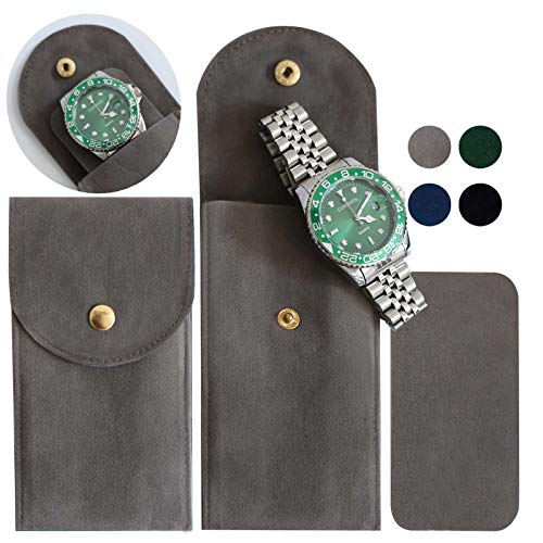 Besforu 4PCS Watch Travel Case for Men and Women Portable Velvet Watch Pouch Watch Storage Bag and Organizer (4-GRAY) - Image 1