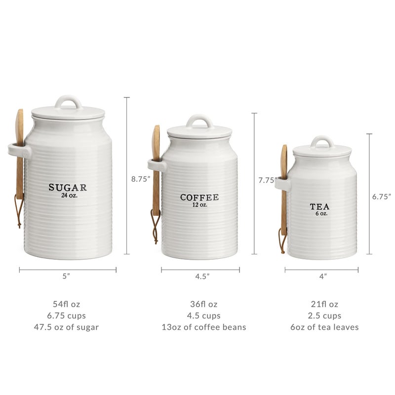 Barnyard Designs Canister Set for Kitchen Counter, Coffee Tea Sugar Container Ceramic Set, Decorative Canisters, Rustic Farmhouse Canister Jars, White (Coffee/Sugar/Tea) - Image 3