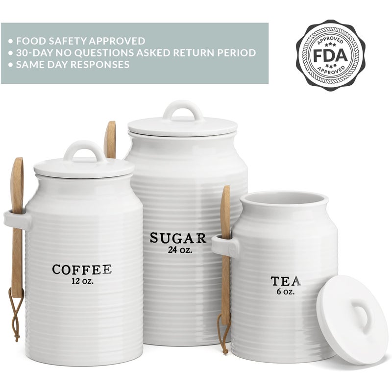 Barnyard Designs Canister Set for Kitchen Counter, Coffee Tea Sugar Container Ceramic Set, Decorative Canisters, Rustic Farmhouse Canister Jars, White (Coffee/Sugar/Tea) - Image 5