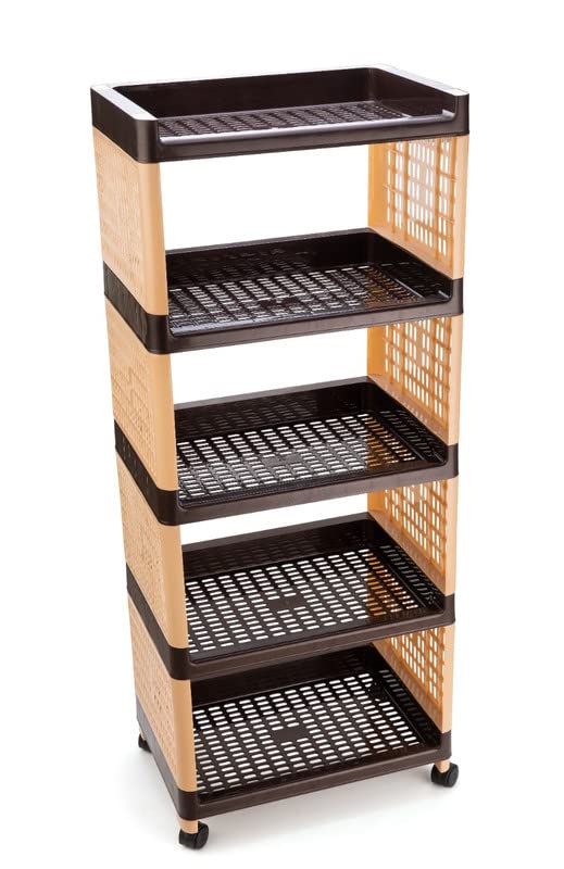 SORATH Rectangular 5 Layer MultiPurpose Kitchen Storage Basket Rack Trolley with Wheels for Kitchen Office Use EasytoMove Slide Out Stand Rack Fruits Vegetables Basket StandBrown - Image 2