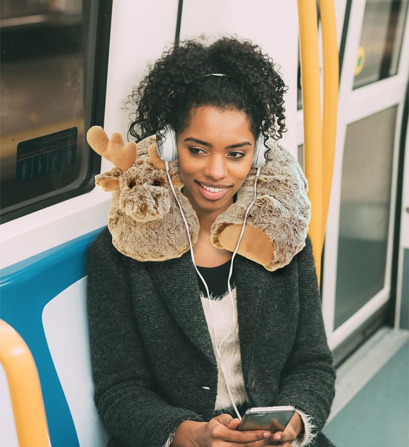 Puzzled DolliBu Brown Moose Plush Neck Pillow - Soft Travel Neck Pillow Animal for Neck & Head Support, Cute Wild Life Stuffed Pillow Accessory for Naps, Novelty Stuffed Animal Headrest for Kids & Adults - Image 4