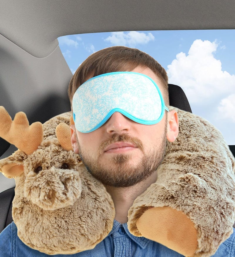 Puzzled DolliBu Brown Moose Plush Neck Pillow - Soft Travel Neck Pillow Animal for Neck & Head Support, Cute Wild Life Stuffed Pillow Accessory for Naps, Novelty Stuffed Animal Headrest for Kids & Adults - Image 5