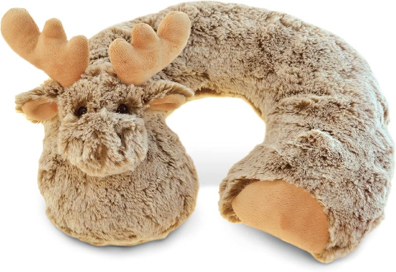Puzzled DolliBu Brown Moose Plush Neck Pillow - Soft Travel Neck Pillow Animal for Neck & Head Support, Cute Wild Life Stuffed Pillow Accessory for Naps, Novelty Stuffed Animal Headrest for Kids & Adults - Image 1
