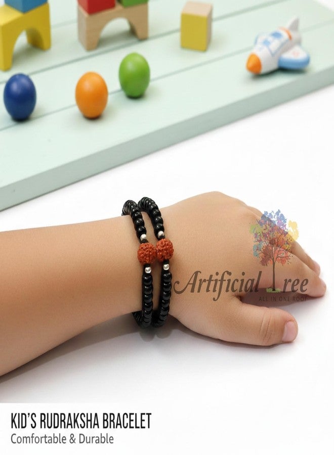 ARTIFICIAL TREE Rudraksha Black Thread Nazariya Adjustable Bracelet Baby Boy & Baby girl | Nazar Battu | New Born Baby to 6 Year Kids | 2 Piece (AT BABY BRCT 0042) - Image 2