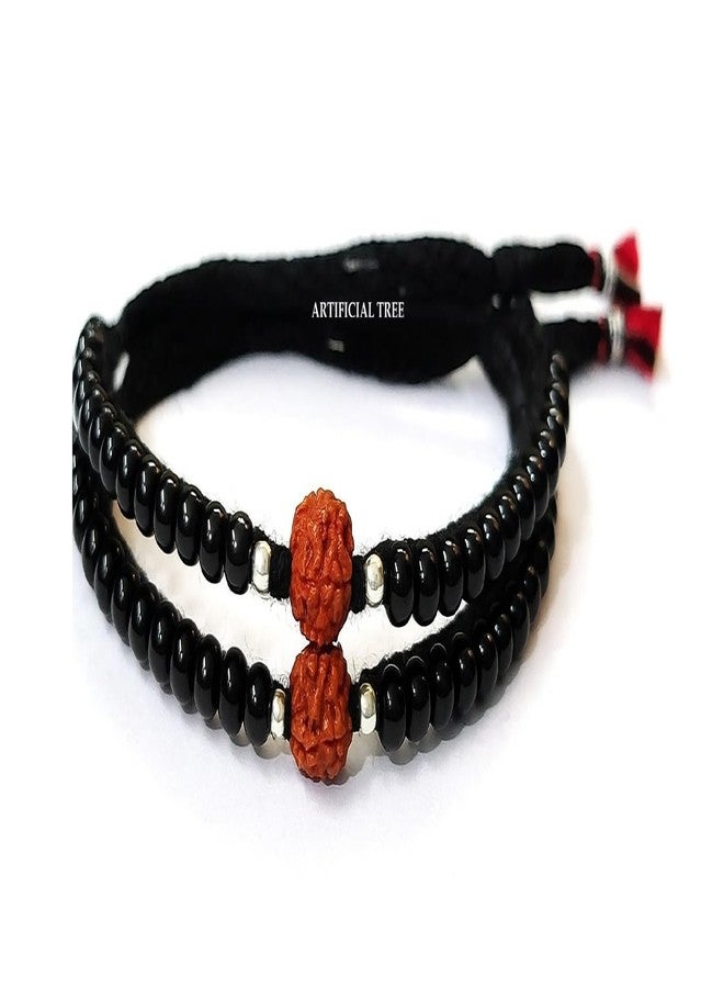 ARTIFICIAL TREE Rudraksha Black Thread Nazariya Adjustable Bracelet Baby Boy & Baby girl | Nazar Battu | New Born Baby to 6 Year Kids | 2 Piece (AT BABY BRCT 0042) - Image 1