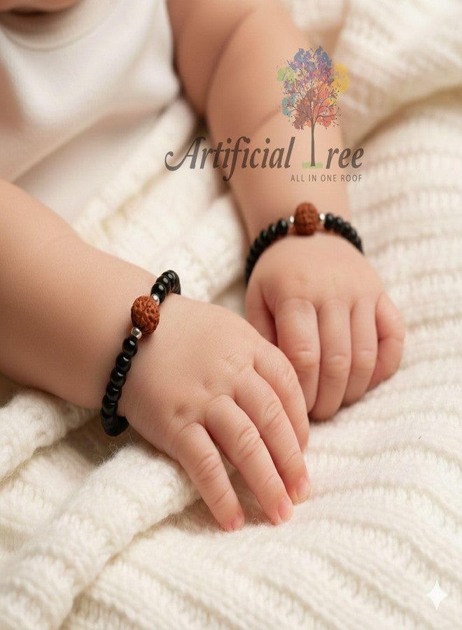ARTIFICIAL TREE Rudraksha Black Thread Nazariya Adjustable Bracelet Baby Boy & Baby girl | Nazar Battu | New Born Baby to 6 Year Kids | 2 Piece (AT BABY BRCT 0042) - Image 3