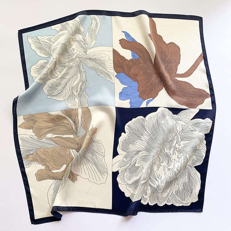 MEISEE 100% Pure Mulberry Silk Square Scarf 26"x26"-65CM Head Scarf for Women Natural Silk Neckerchief Printed Headscarf-blue flower-2 - Image 5