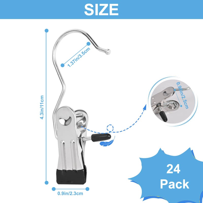VEESON 24 Pack Hanger Clips, Multi Function Clip Hooks, Laundry Hanging Hooks Clips, Clothes Clips, Closet Hangers, Boot Clips, Sock Clips, Hat Clips, Glove Clips, Trouser Clips, Towel Pins - Image 3