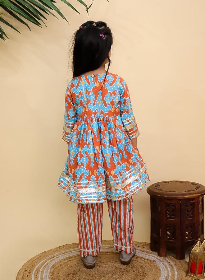 The Mom Store Girls Kurta Pajama Set Ethnic Wear | Printed | Stylish Kids/baby Kurta for Festivals & Occasions | Rustic Roots, Multi | 6-12M - Image 2
