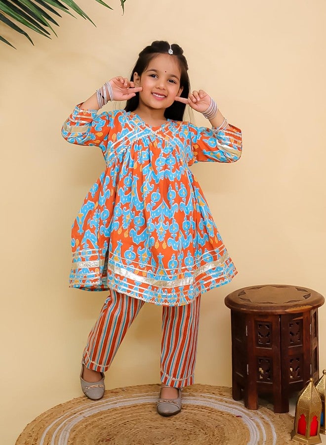 The Mom Store Girls Kurta Pajama Set Ethnic Wear | Printed | Stylish Kids/baby Kurta for Festivals & Occasions | Rustic Roots, Multi | 6-12M - Image 3
