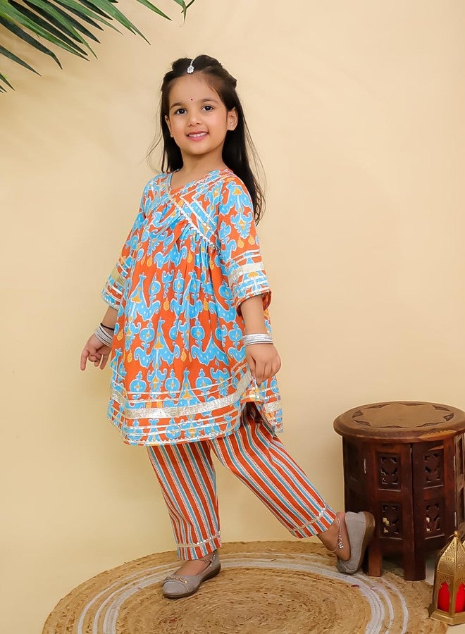 The Mom Store Girls Kurta Pajama Set Ethnic Wear | Printed | Stylish Kids/baby Kurta for Festivals & Occasions | Rustic Roots, Multi | 6-12M - Image 4