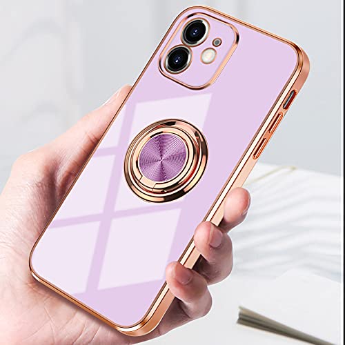 Omorro for Rose Gold iPhone 11 Case for Women Girls Kickstand Ring Holder 360 TPU Rotation Rings Cases with Stand Glitter Plating Edge Work with Magnetic Mount Slim Luxury Case Girly Cover Case Purple - Image 3
