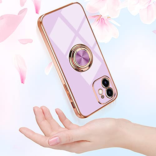 Omorro for Rose Gold iPhone 11 Case for Women Girls Kickstand Ring Holder 360 TPU Rotation Rings Cases with Stand Glitter Plating Edge Work with Magnetic Mount Slim Luxury Case Girly Cover Case Purple - Image 4