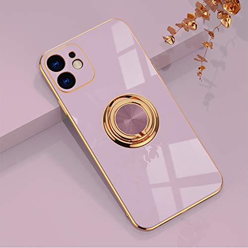 Omorro for Rose Gold iPhone 11 Case for Women Girls Kickstand Ring Holder 360 TPU Rotation Rings Cases with Stand Glitter Plating Edge Work with Magnetic Mount Slim Luxury Case Girly Cover Case Purple - Image 1