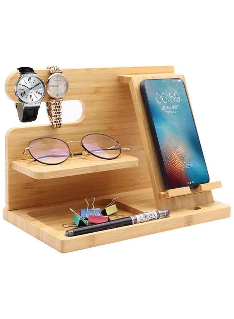 Wood Phone Docking Station Ash Key Holder Wallet Stand Watch Organizer Men Gift Husband Wife Anniversary Dad Birthday Nightstand Purse Father Graduation Male Travel Idea Gadgets  - Image 1