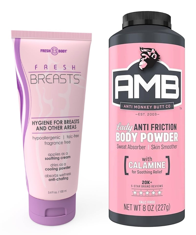 Ladies No Sweat Bundle Fresh BREASTS Lotion 34oz  The Solution for Women and Lady AntiMonkey Butt Body Powder 8oz