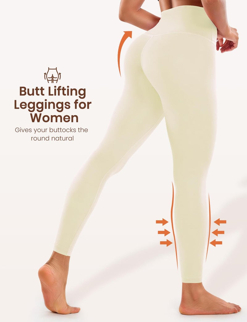 Laite Hebe Leggings for Women - High Waisted Full Length Buttery Soft Yoga Pants for Workout Athletic Daily Off-White - Image 4