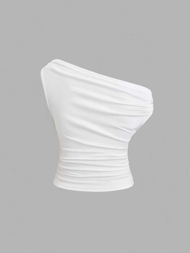 Women's Fashion New Style Pleated Off-Shoulder Versatile Decorative Top, Elegant Casual T-shirt for Outings, Suitable for Spring and Summer, 2pcs Set - Image 4
