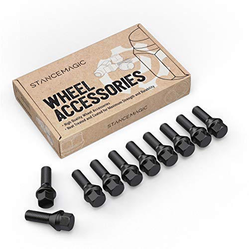 StanceMagic 10pcs Extended Black 12x1.5 Lug Bolts (30mm Shank Length, Cone Seat) Not OEM Length - Compatible with BMW 128i 135i 318i 320i 325i 328i 335i M3 525i 528i 530i 535i M5 Z3 Z4 E36 E46 E60 E90 E92 E93 - Image 1