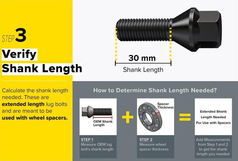 StanceMagic 10pcs Extended Black 12x1.5 Lug Bolts (30mm Shank Length, Cone Seat) Not OEM Length - Compatible with BMW 128i 135i 318i 320i 325i 328i 335i M3 525i 528i 530i 535i M5 Z3 Z4 E36 E46 E60 E90 E92 E93 - Image 5