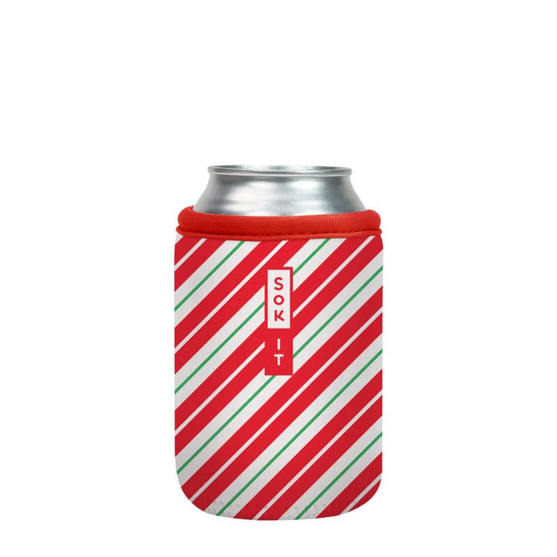 Sok It Can Sok Sleeve for Beer & Soda Insulated Neoprene Cover (Candy Cane Stripes  12oz Can Sleeve) - Image 1