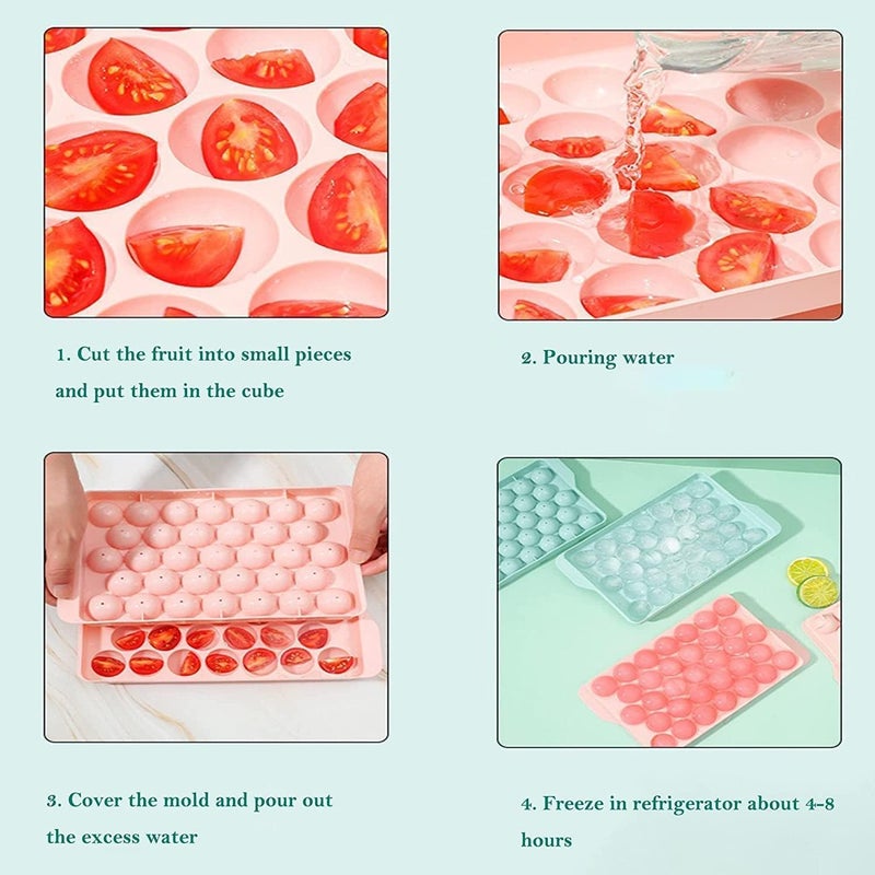 Lotus unique Lotus unique 33 Cavity Plastic Mini Round Ice Cube Tray with Lid Ice Ball Maker for Juice Mocktails Whiskey Cocktails Tea Coffee Stackable in Freezer Colours as per availiblity Pack of 2  - Image 4
